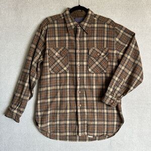 VTG Pendleton Wool Shirt Mens L Brown Tan Plaid Country Traditional USA Western